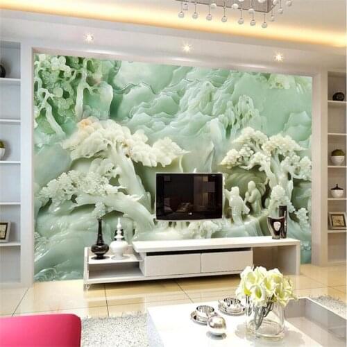 Beibehang Custom 3d wallpaper HD jade carving landscape sofa living room bedroom TV wall decoration painting
