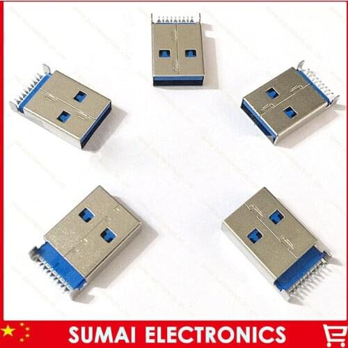 Free shipping 300pcs High Quality USB 3.0 wire socket male Plug For lap-top 180 degree Short Pin