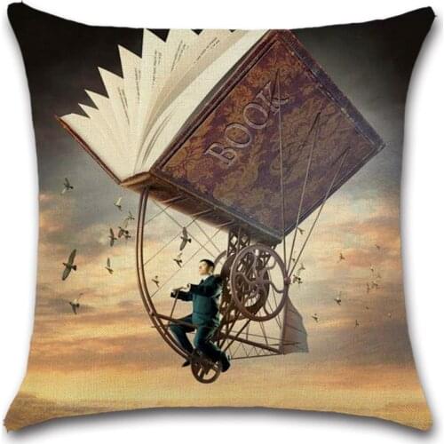 Book Cartoon Print Beige Cushion Cover Pillow Case Decoration for Home Living Room Sofa Chair Friend Gift