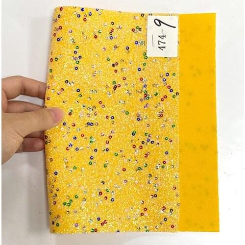 Colorful Round Sequins on Shiny Light Colors Chunky Glitter Faux Leather Fabric Sheet Materials for Shoe/Bag/Decoration/Crafts