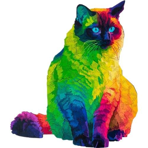 Montessori Wooden Puzzles Rainbow Cat Building Blocks Puzzle Toys for Children Kids Adults Educational Puzzle Assembly Toys Gift