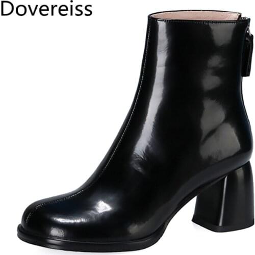 Dovereiss Fashion Womens Shoes Winter Elegant Concise Mature Pure color Round toe Chunky heels Back zipper Short boots 33-43