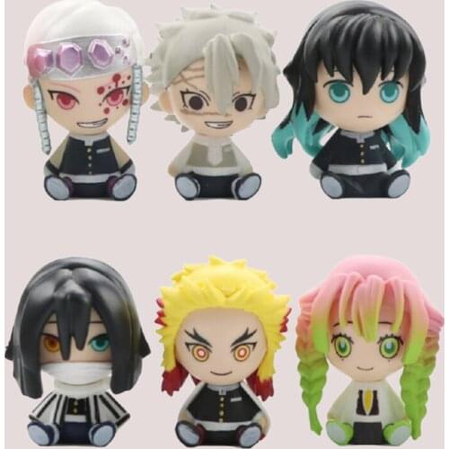 6pcs/set Anime Demon Figures Slayer Q Version Kanroji Mitsuri Uzui Tengen Rengoku Kyoujurou Action Figure Model Toys Doll Gift