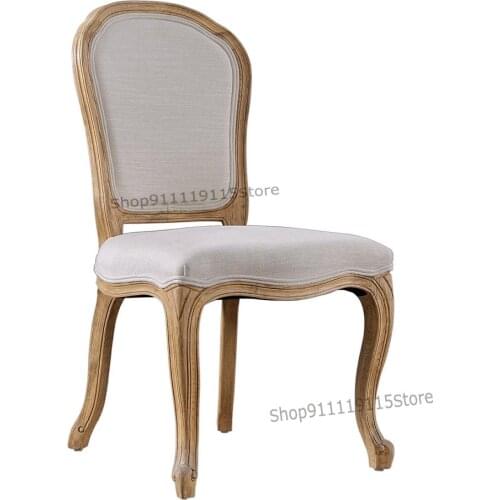 European And American French Retro Dining Chair Used Hotel Club Western Restaurant Linen Cloth Art Fan Back Leather Sofa Chair