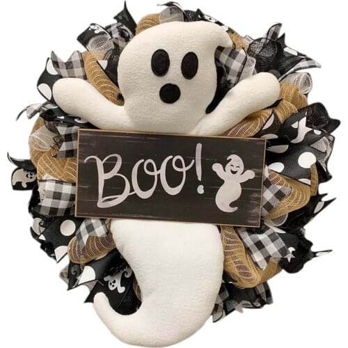 Halloween Decoration Door Wreath LED Light Pumpkin Wreath Wall Hanging Garland Home Decor Halloween Party Home Supplies