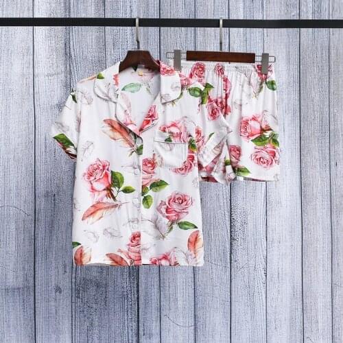 Cotton floral Pajamas Set for Women Pajamas Sets Short Sleeve Pj Set Summer Lounge homewear floral Hot pants short sleeve