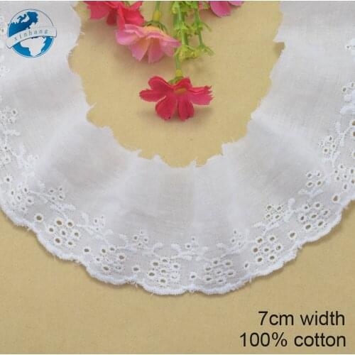7cm white 100% cotton embroidery lace french lace ribbon fabric guipure diy trims warp knitting sewing Accessories#3732