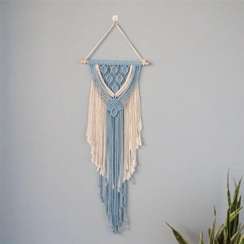 Macrame Hand-woven Cotton tapestry Blue Chic Bohemian Wall Hanging Geometric Tapestry Art Beautiful Apartment Decoration
