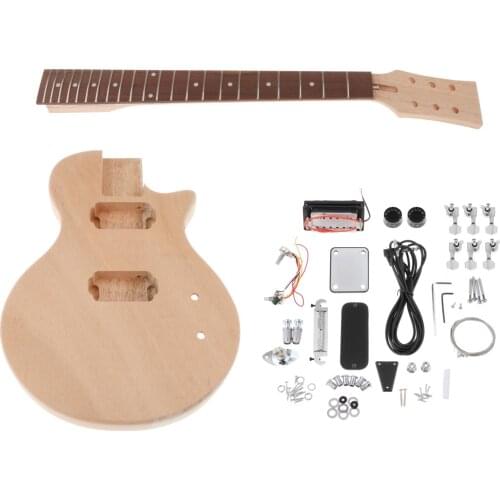 Unfinished DIY Electric Guitar Kit Mahogany Body & Rosewood Fingerboard Guitar Neck for Guitar Luthier Music Lovers