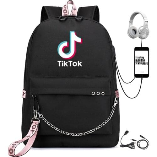 Leisure USB Chargeable Backpack Female Tik Tok Creative Pattern Tik Soft Girl Student Schoolbag Female