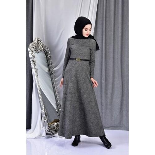 Minahill Belt Detailed Dress 7128-05 Gray 7128-05