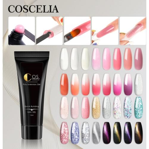 COSCELIA Glitter Poly Nail Gel Extension 15ml Gel Polish Kit All For Manicure Poly Builder Gel Semi Permanent Soak Off Nail Art