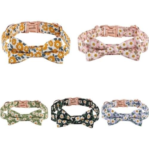 Adjustable Floral Pet Dog Cat Collar Bow Tie Cute Print Puppy Kitten Collars Necklace For Small Medium Dogs Cats Chihuahua Pug