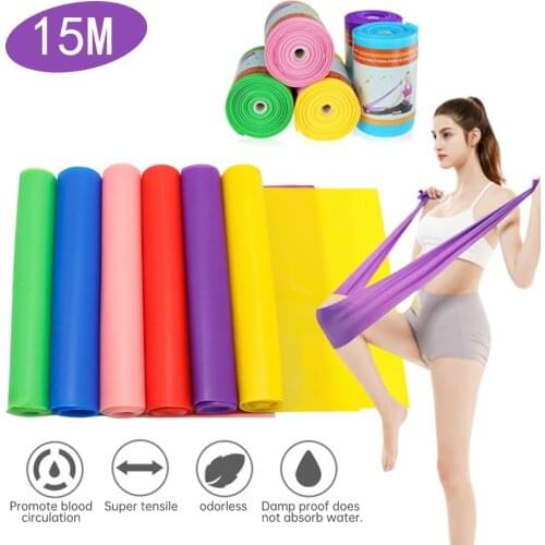 Yoga Pilates Straps Training Rubber Bands Elastic Resistance Yoga Belt Fitness Loop Bands Yoga Gymnastics Equipment 15M