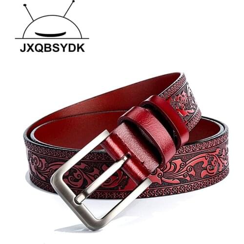 JXQBSYDK Luxury Belts for Women High Quality Vintage Pattern Engraving DesignFemale Pin Buckle Fashion Leather Belts
