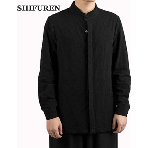 SHIFUREN New Spring Men Cotton Linen Shirts Retro Chinese Tradition Long Sleeve Social Shirts Soft Breathable Male Tops Blouse
