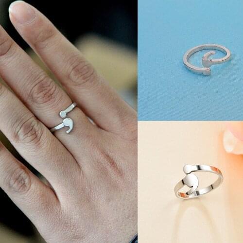 Semicolon Rings Girls Adjustable Silver Fashion Women Ring Mental Health Elegant Gifts Ring Inspirational New Style Jewelry