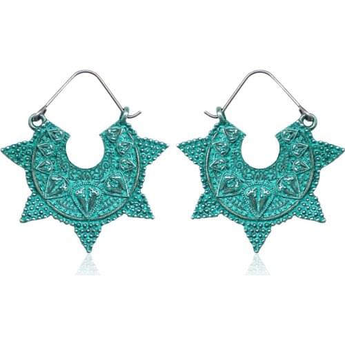 Retro Ethnic Style Engraving Pattern Arabesquitic U Shape Star Earrings For Women Fashion Jewelry Bohemia Earring Bijoux