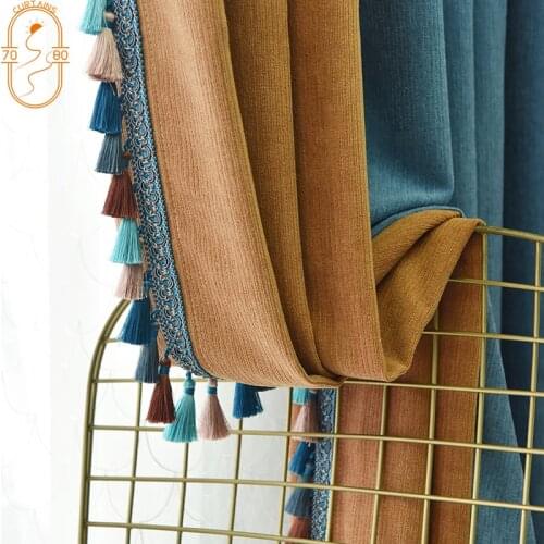 High-end Chenille Solid Color Curtain Nordic Blackout Curtains for Living Room Bedroom Balcony Floor-to-ceiling Windows Finished