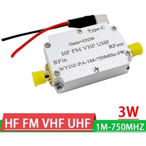 1Mhz to 750MHZ 3W HF VHF UHF FM transmitter Broadband RF Amplifier For Ham Radio Walkie talkie Short wave remote 433M 315M TYPEC