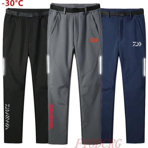 Daiwa Outdoor Softshell Fishing Pants Winter Waterproof Warm Fleece Trousers Climbing Mountain Skiing Trekking Hiking Fish Pant