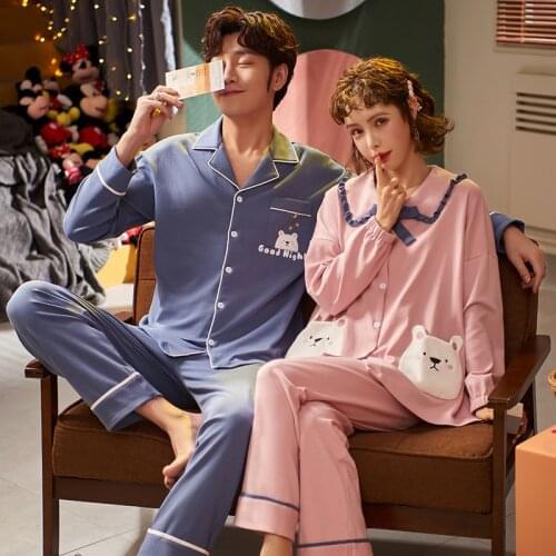 SLPBELY Couple Pajamas Set Homewear Spring Cute Pyjamas Women and Men pajamas Long Sleeve Sleepwear Family Lounge Homesuit