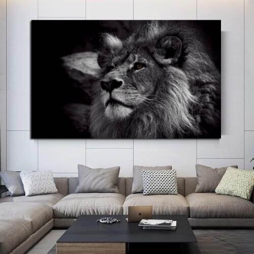 Modern Animal Posters and Prints Black and White Thinking Lion Canvas Painting Wall Pictures for Living Room Cuadros Home Decor