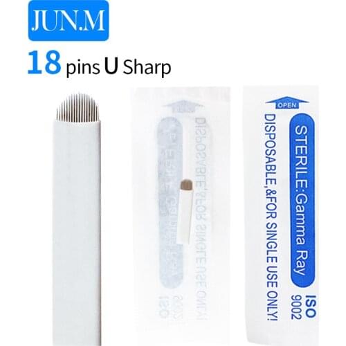50 PCS 18 Pin U Shape Tattoo Needles Permanent Makeup Eyebrow Embroidery Blade For 3D Microblading Manual Tattoo Pen