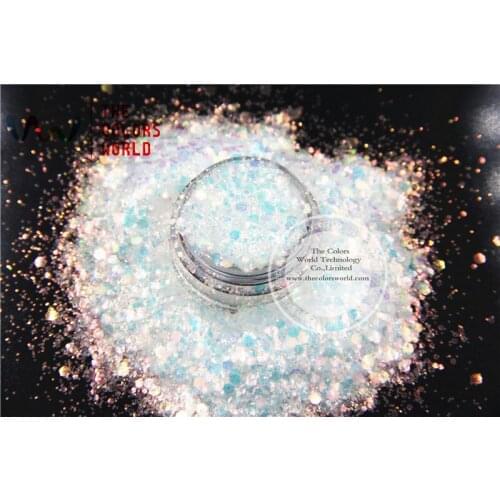 TCR21-H1 Iridescent White color with bullion colorful Glitter Hexagon shapes Glitter for nail art DIY and Holidays decoration