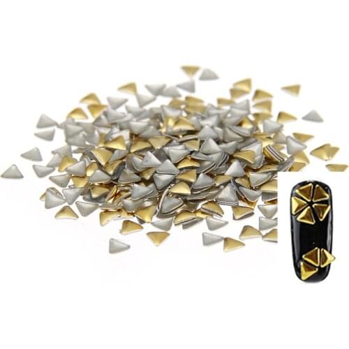3mm Silver Gold Triangle Shape New Design Alloy Metal Material Hotfix With Glue Back Stickers For 3D Nails Art Decorations