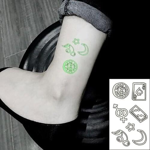 Waterproof Temporary Luminous Tattoo Sticker Moon Star Play Card Totem Gender Signs Flash Tatoo Fake Tatto for Kids Women Men