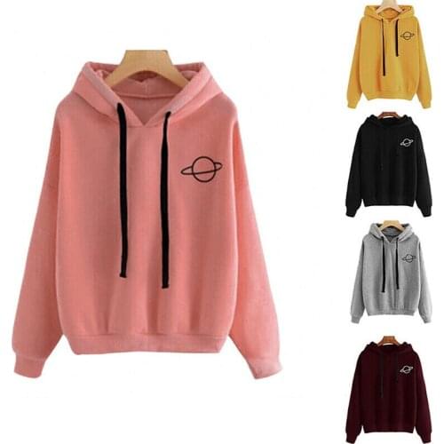 Women Hooded Sweatshirt Print Tops Long Sleeve Casual Hoodies Jumper Pullover UK