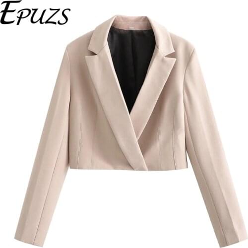ZA 2021 Elegant long sleeve crop blazer women short blazer coat casual office crop top female za blazer mujer