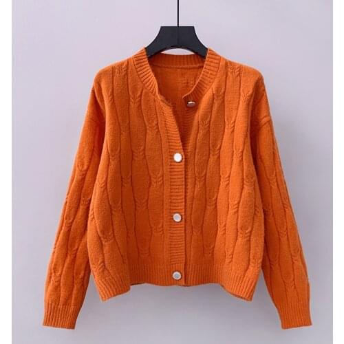 Fall New Knitted Sweater Short Jacket Women O-Neck Long Sleeve Single-Breasted Hemp Pattern Vintage Coat Loose Clothes O81