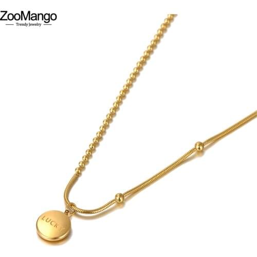 ZooMango Original Design Fashion Lucky Charm Pendant Necklace For Women Titanium Stainless Steel Bohemia Party Necklace ZN20138