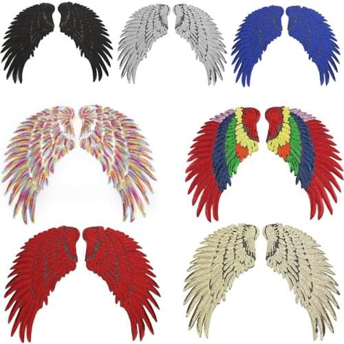 1Pair Embroidery Sequin Feather Wing Gold Silver Patches Sticker DIY Bag Clothing Badge Embroidery Cloth Sticker Accessory
