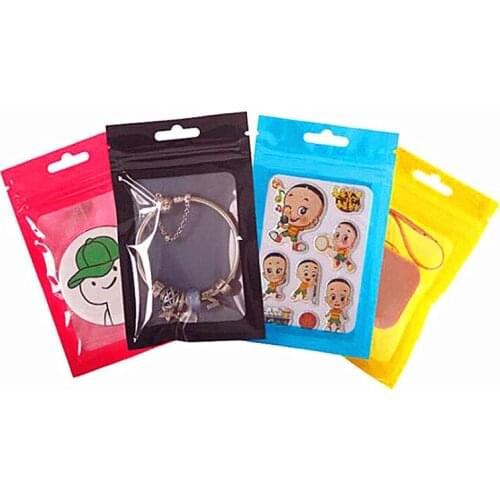 100pcs Glossy Plastic Window Ziplock Bag Clear Front Resealable Jewelry Nail Beauty Phonecells X-mas Gifts Packaging Pouches