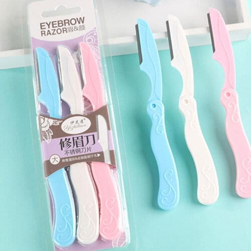 3Pcs/Set Stainless Steel Cutting Tools Portable Eyebrow Shaper Womens Grooming Shaver Shaping Safe Razor