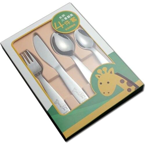 4PCS/pack 304 Stainless Steel Kids Cutlery Cartoon Pattern Carving Children Tableware Western-style Tableware