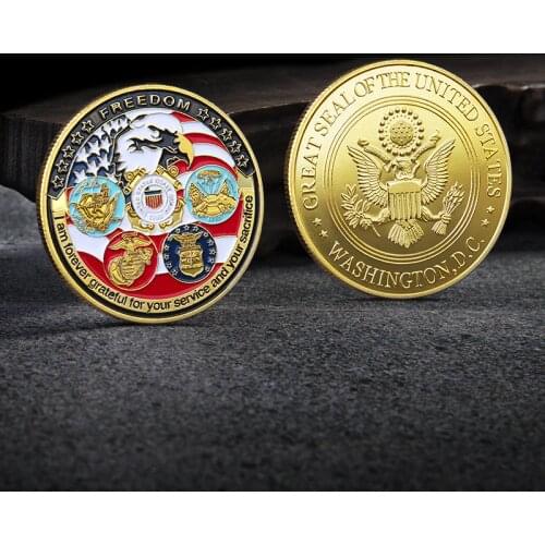 US Army Navy Marines Air Force Coast Guard Veterans Affairs Commemorative Coin Gold Plated Military Collectibles