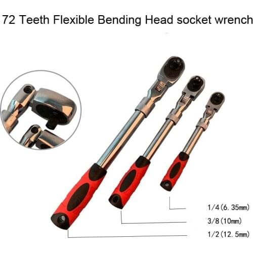 1/4" 3/8" 1/2" High Torque Automatic Two-way Ratchet Wrench Flexible Bending Socket Driver Length Adjustable 72 Teeth Spanner