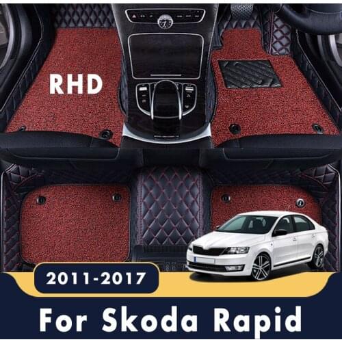 RHD Car Floor Mats For Skoda Rapid 2019 2018 2017 2016 2015 2014 2013 Automobiles Luxury Double Layer Wire Loop Leather Carpet