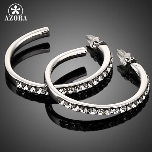 AZORA White Gold Color Stellux Austrian Crystal Round Design Hoop Earring TE0007