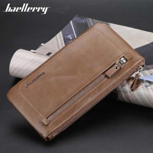 Baellerry Long Men Clutch Wallet Thin Mobile Phone Bag Fashion Large Capacity Wallets PU Leather Wristlet Zipper Purses for Male