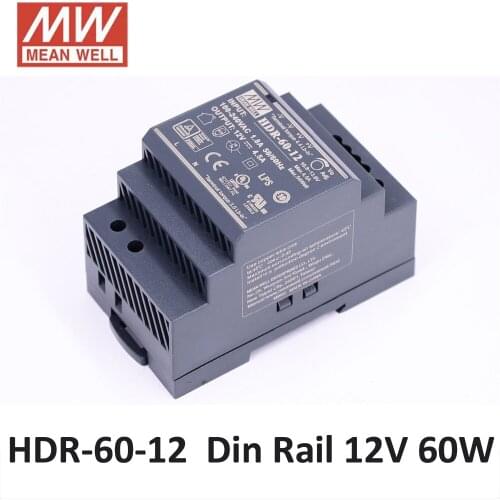 Original MEAN WELL HDR-60-12 12V 60W 4.5A meanwell step shape DIN Rail power supply 86-264VAC input 12V DC power supply CE UL CB
