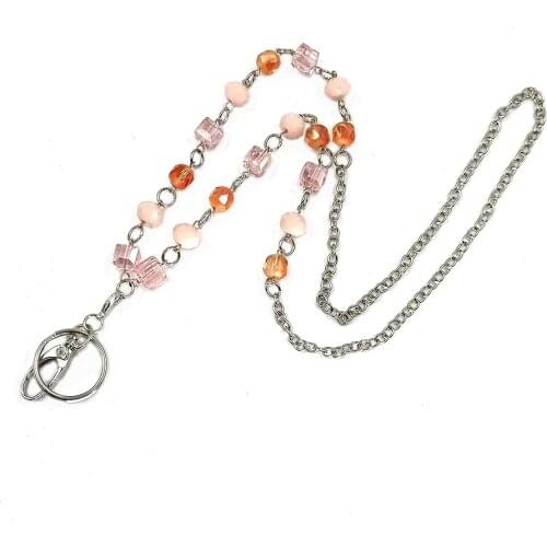 Pink Badge Lanyards with ID Holder Keychain Holder Chain Lanyard Elegant Necklace for Women Teacher Nurse