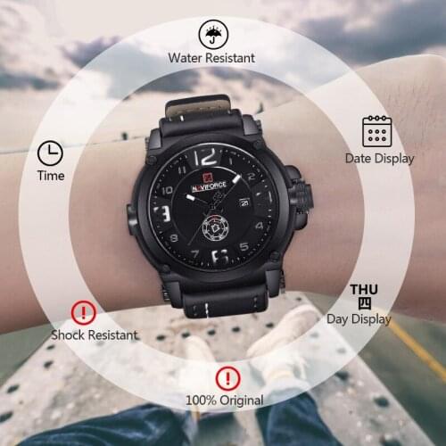 NAVIFORCE Fashion Top Brand Luxury Simple Men Watch Calendar Week Display Leather Strap Sport Luminous Watch Relogio Masculino