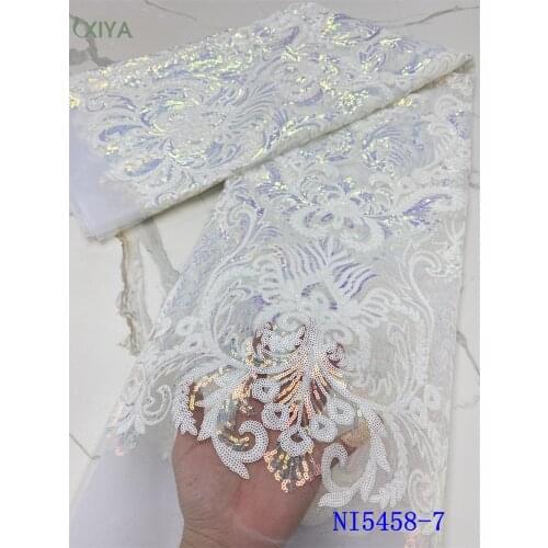 Pure White Sequin Lace Fabric High Quality African French Tulle Lace Fabric with Sequins Embroidery Nigeria Mesh Net Lace NI5458