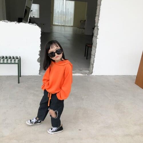 Childrens Sweater 2020 Autumn New Boys' Long-Sleeved Solid Color Top Girls' Waist Hugging Hooded Sweater