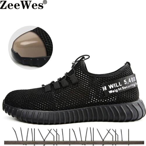 Breathable Mesh Work Safety Shoes Black Summer Deodorant Lightweight Soft-bottomed Mens Steel Toe Puncture-proof Male Work Shoes